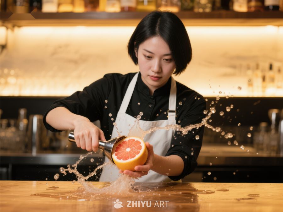 调酒师挤橙汁制作饮品 162