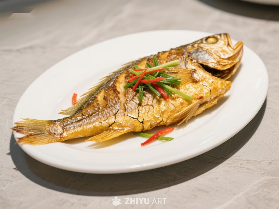 清蒸全鱼，点缀红椒香菜