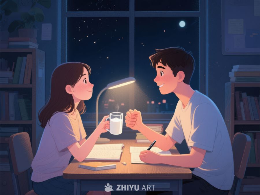 夜晚书房中两人温馨对谈 1094