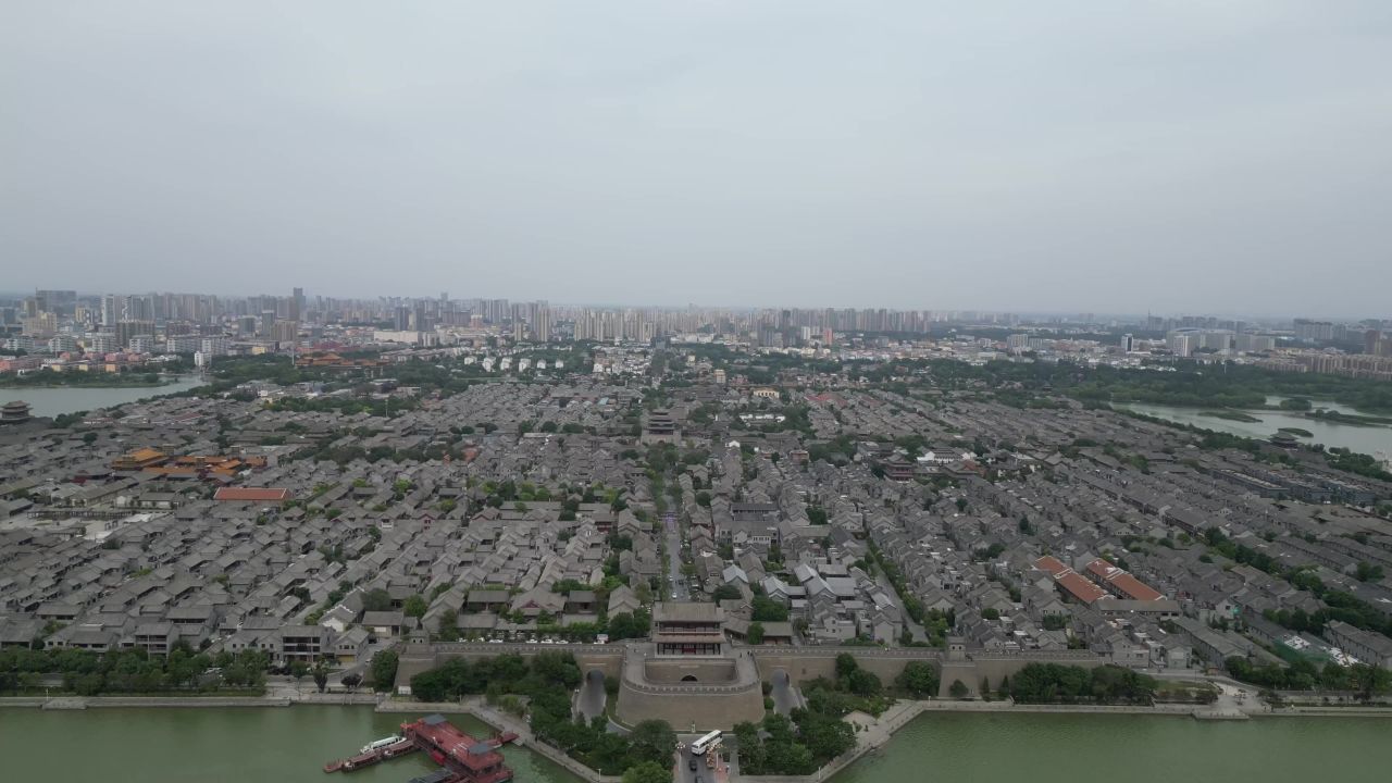  航拍山东聊城东昌湖景区
