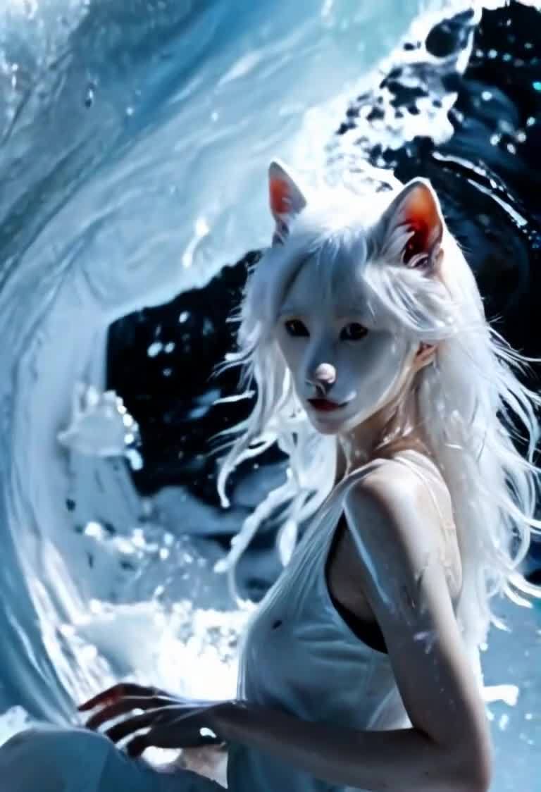 白发女子与漩涡水流
