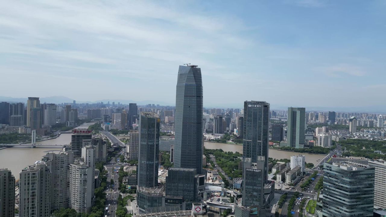  航拍浙江宁波绿地中心来福士广场