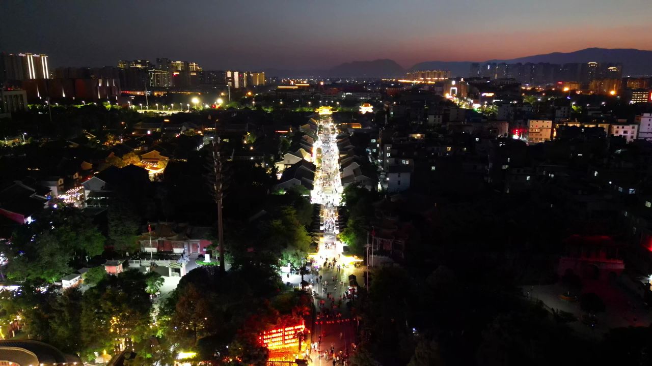 云南昆明官渡古镇夜景航拍