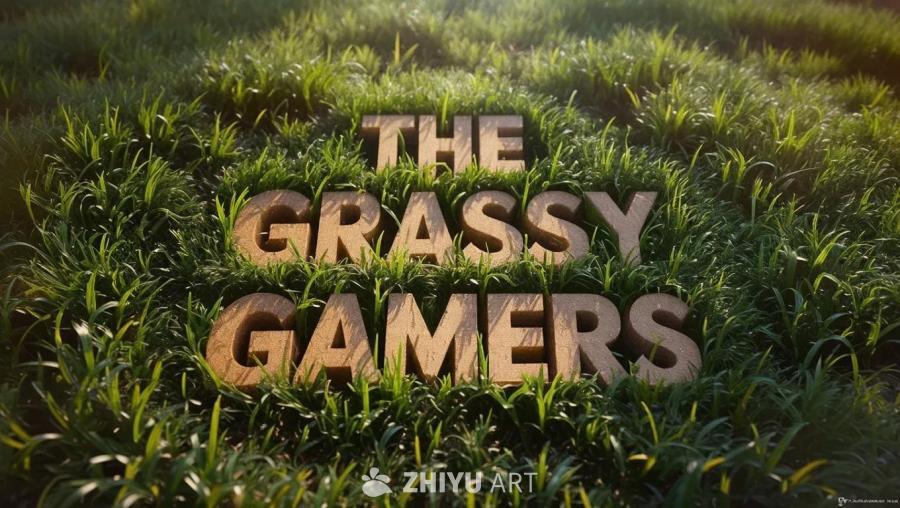 一片长满绿草的草地上，排列着单词“The Gras