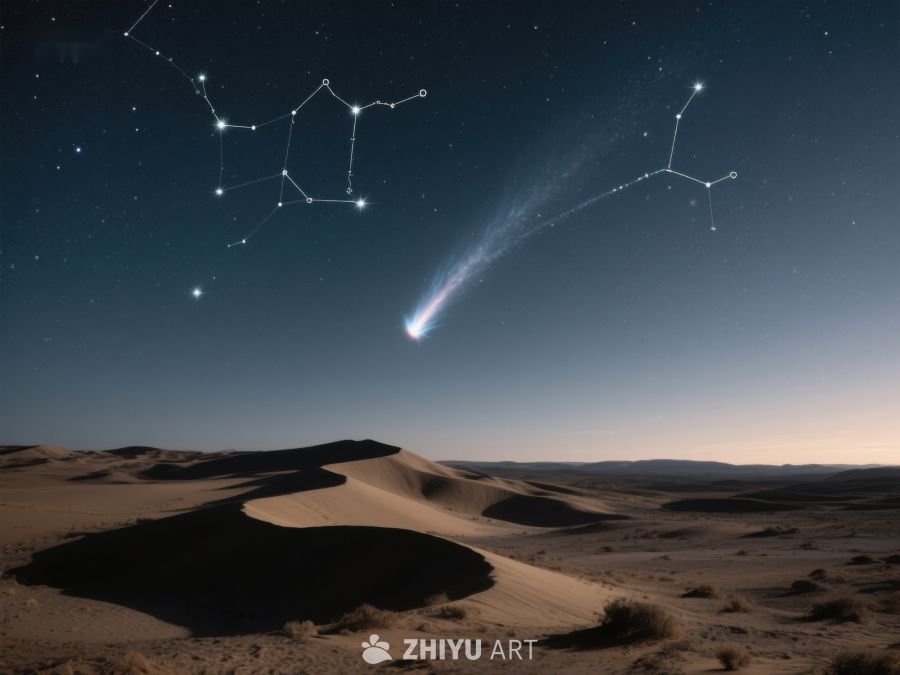 沙漠夜空下的彗星与星座 98