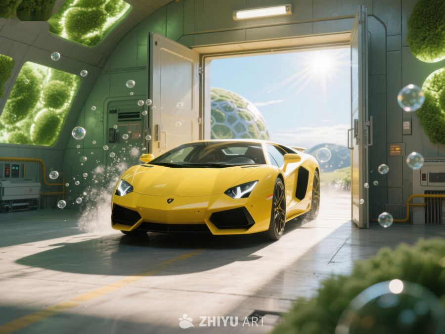 黄色跑车驶出未来车库 156