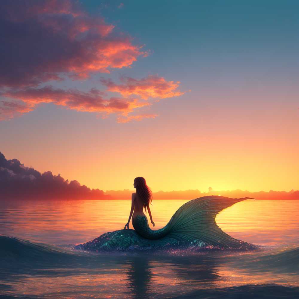 落日海上美人鱼