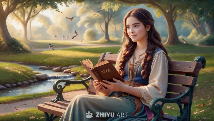 一个宁静的公园，绿树成荫，微风拂面。一位名叫尼雅的
