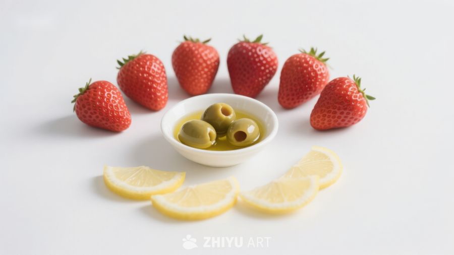 草莓、柠檬与橄榄的清新组合