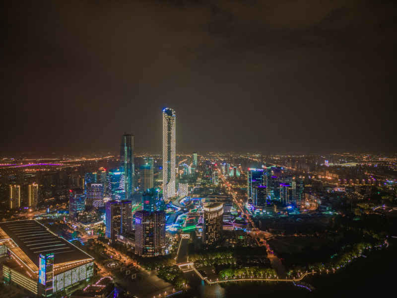 航拍 江苏 苏州 城市 夜景