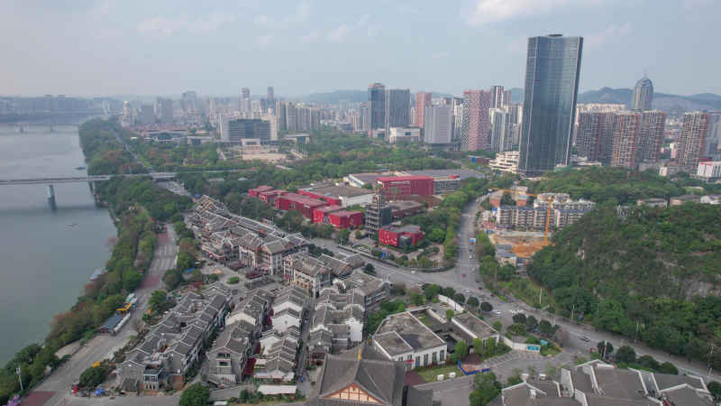 航拍广西柳州窑埠古镇