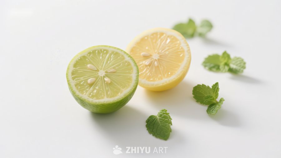 柠檬与青柠切片配薄荷叶
