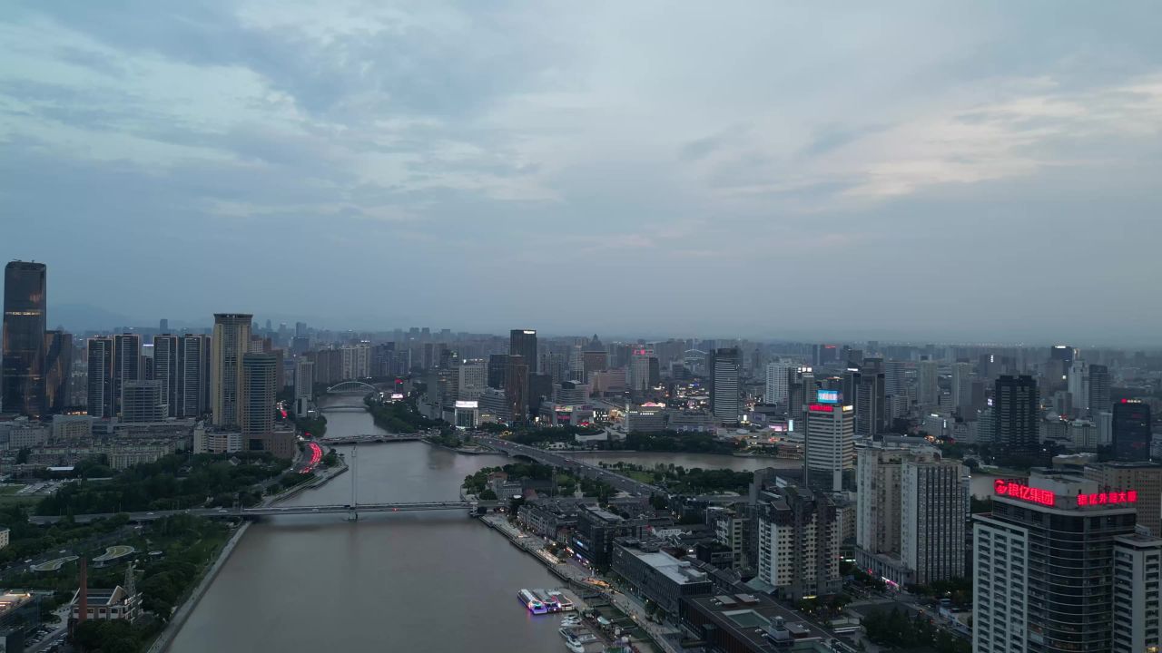 航拍浙江宁波甬江外滩大桥