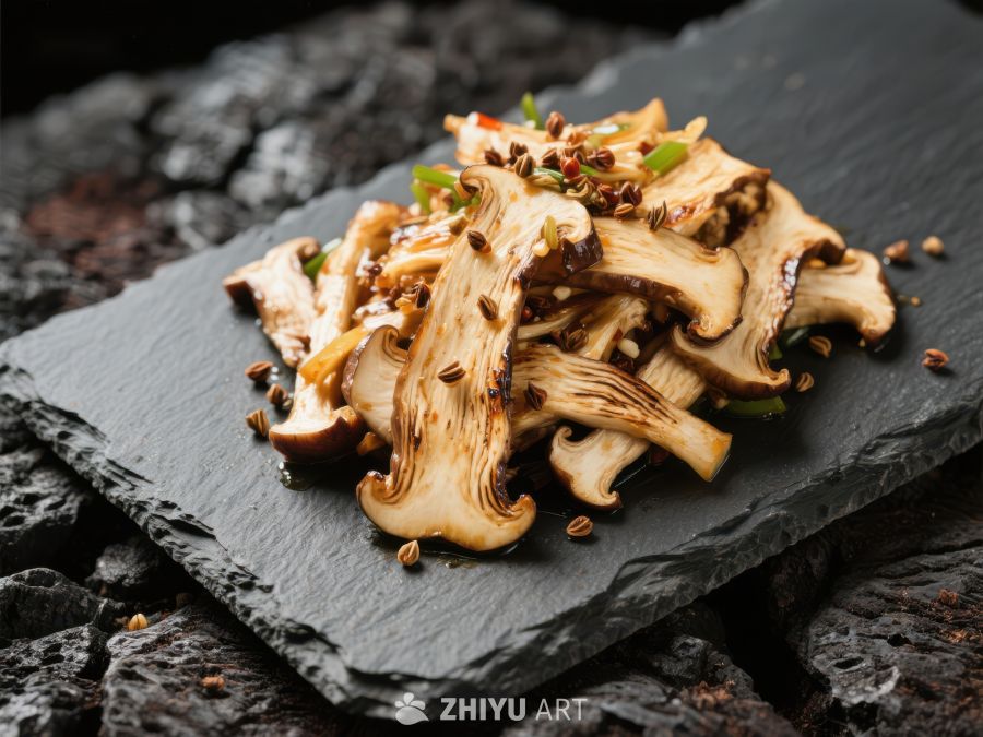 烤松茸蘑菇，撒上香料 593