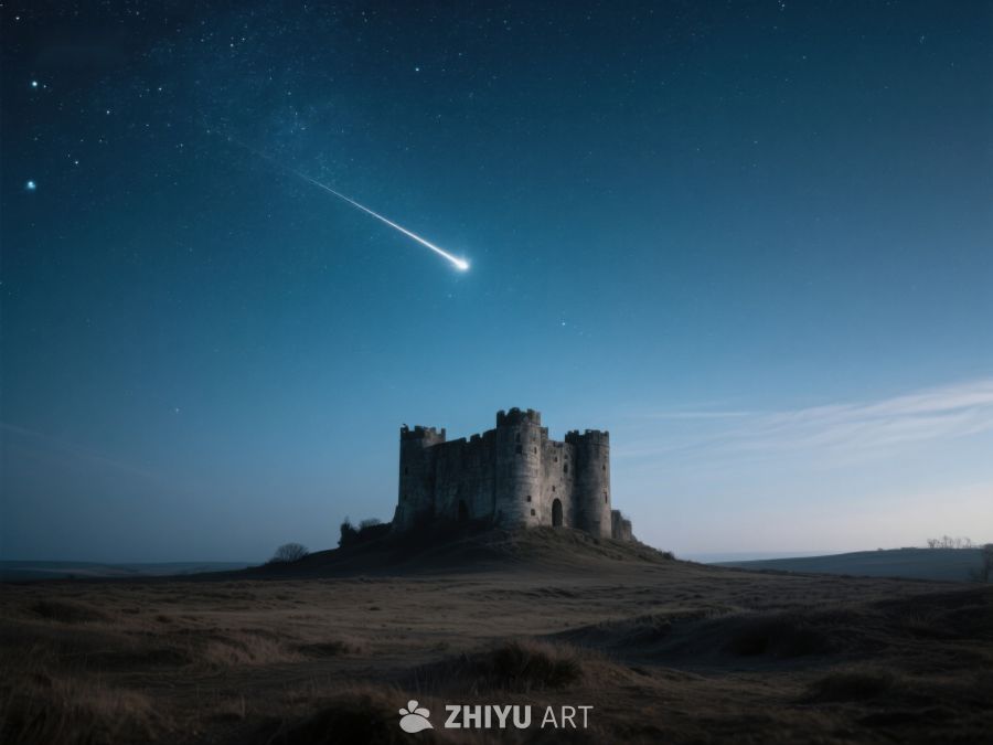 流星划过夜空中的古老城堡 53