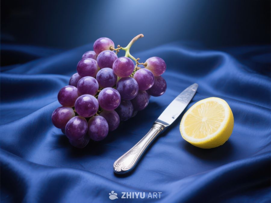 葡萄柠檬与刀具的静物组合 344