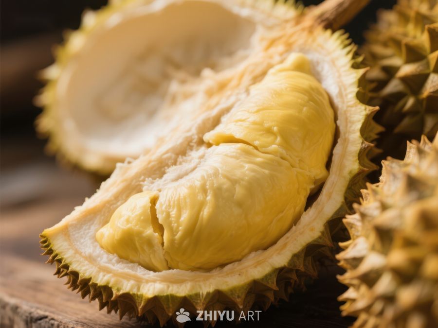 新鲜榴莲切开展示金黄色果肉 667