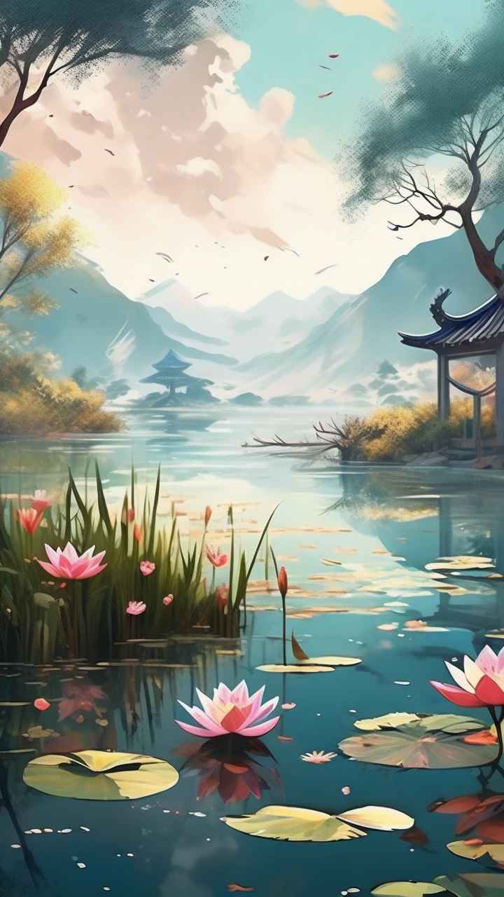 国风水墨山水画简约风格插画 5