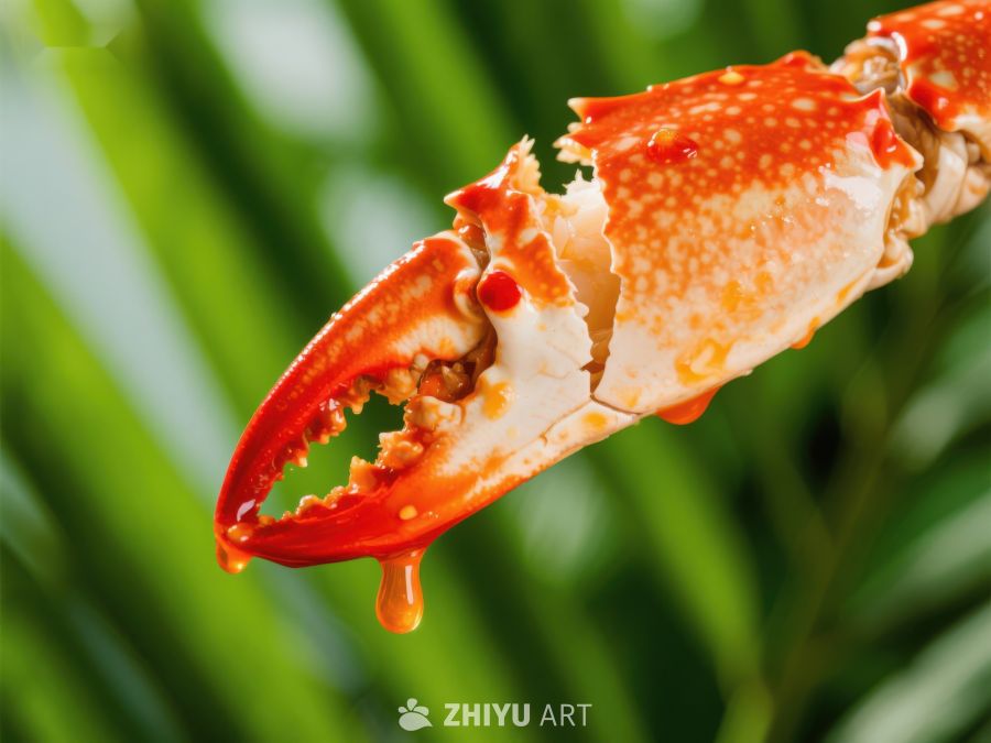 美味蟹钳特写，鲜红酱汁滴落 599