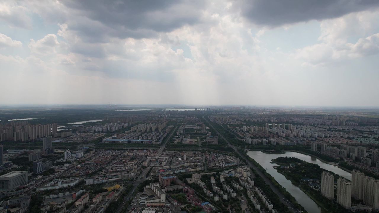 山东东营城市大景航拍 