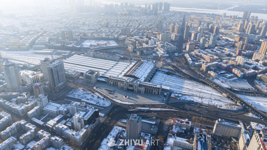 冬日城市雪景航拍