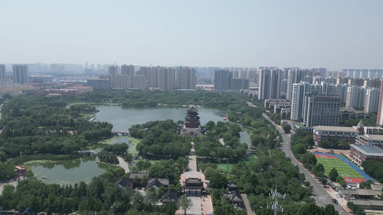  航拍山东济宁南池景区
