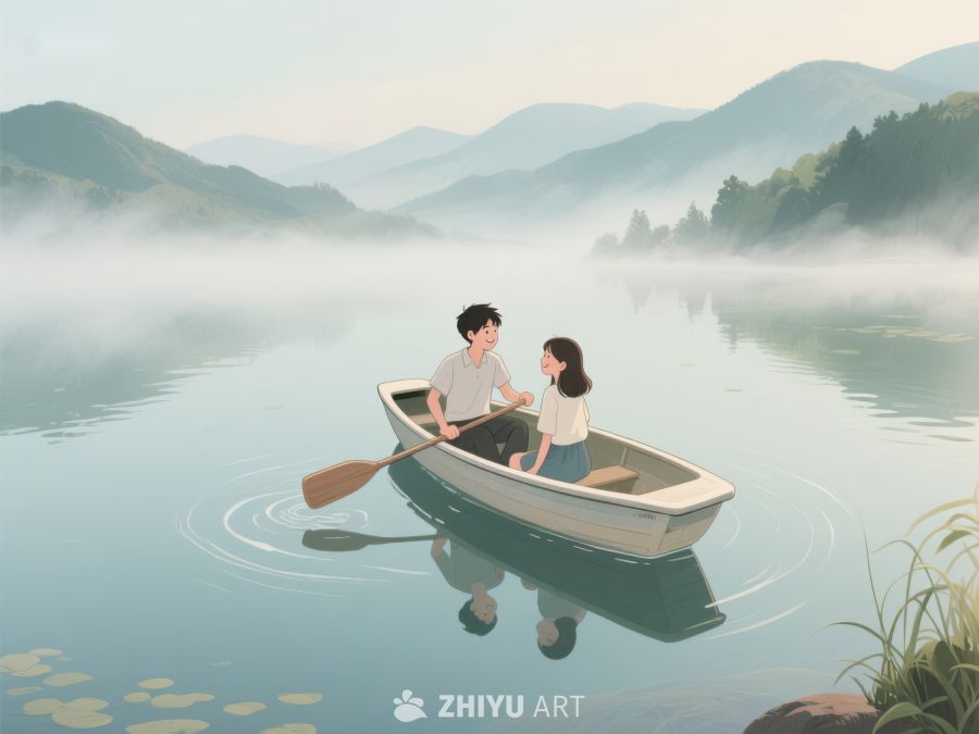 湖上划船的两人 291