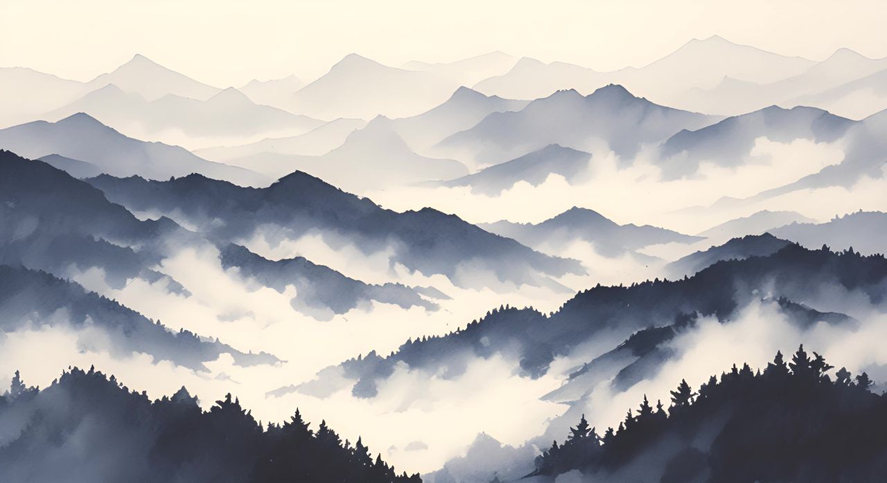 中国风水墨山水画黑白水墨画 4