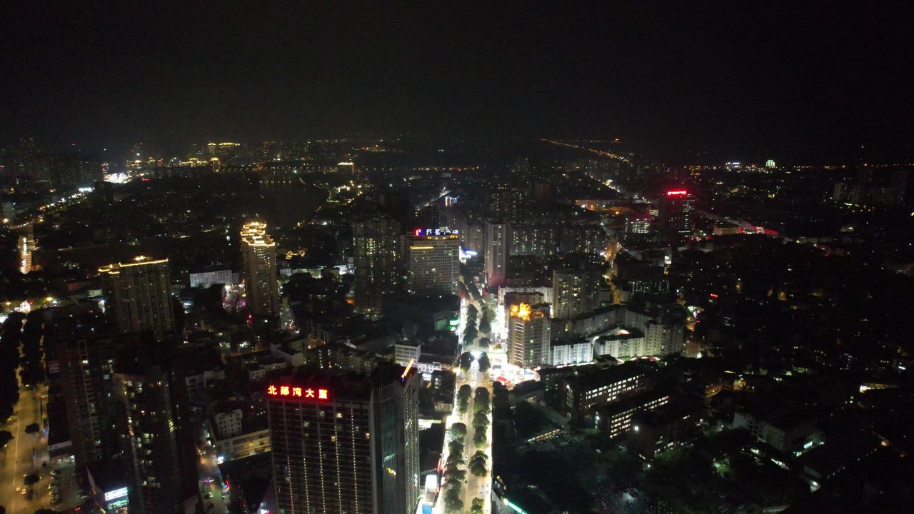 广西钦州城市夜景灯光交通航拍