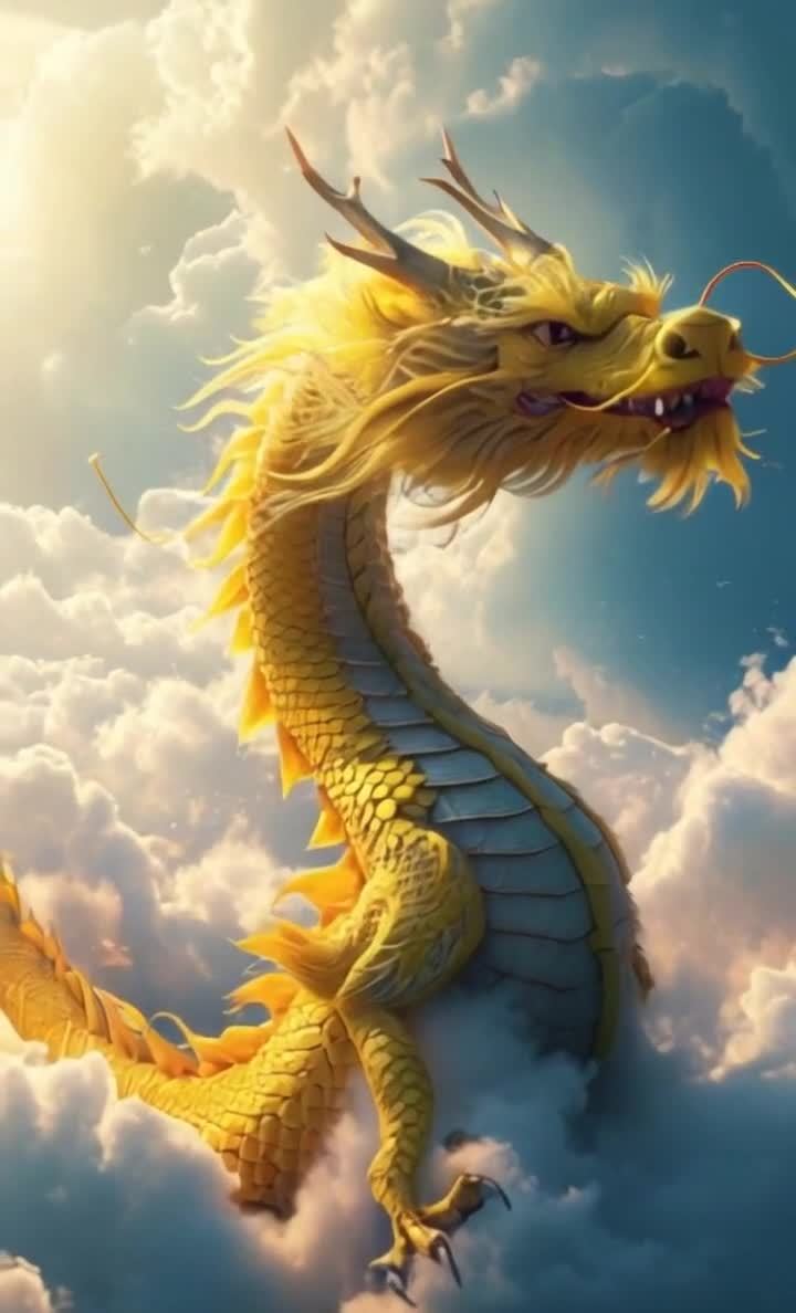金龙翱翔云海，色彩鲜明，气势磅礴祥瑞。