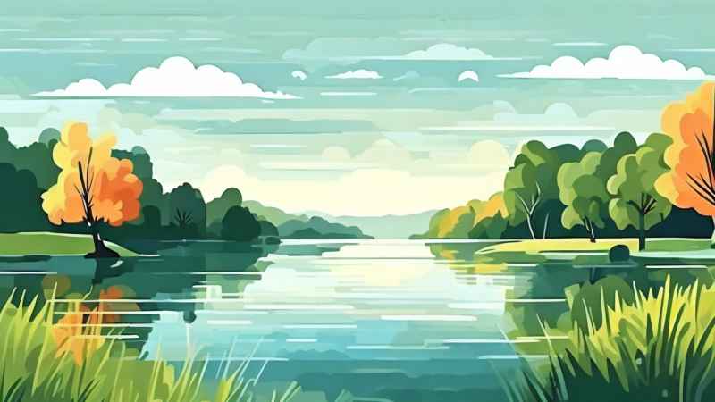 河边柳树插画风景图 8