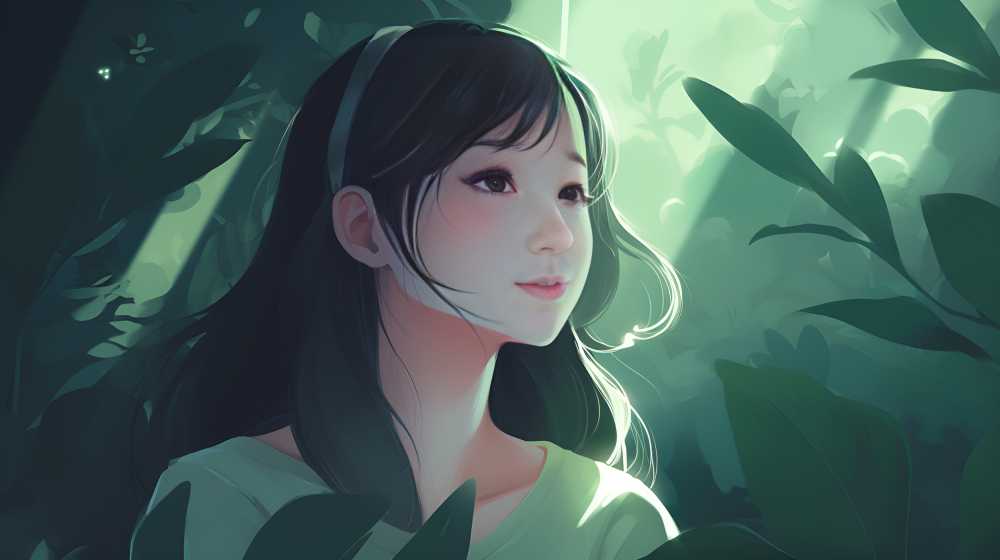 浅绿色插画女卡通背景