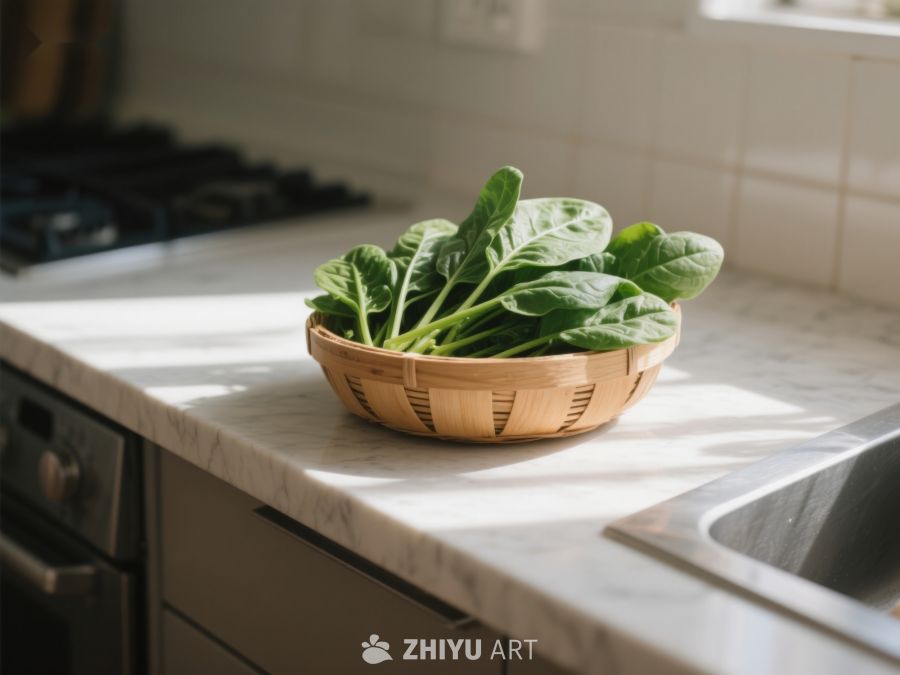 厨房台面上的菠菜篮 77