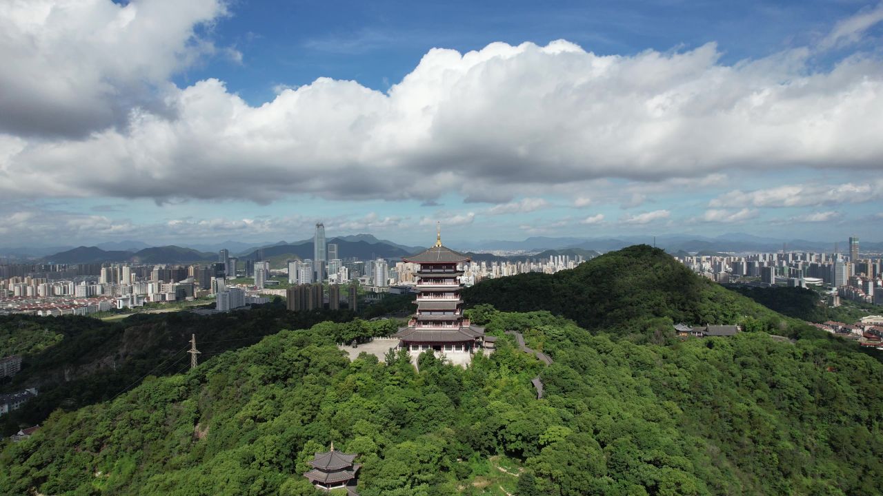 浙江台州白云阁地标建筑航拍