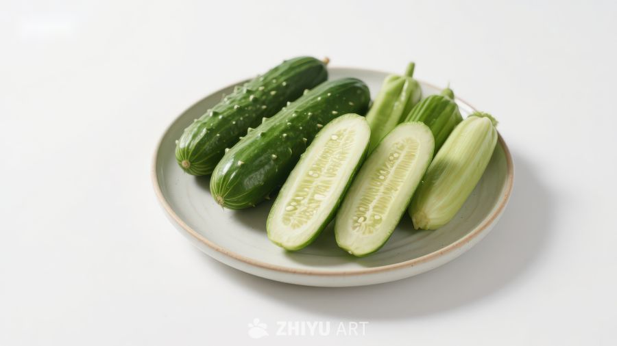 盘中新鲜黄瓜特写