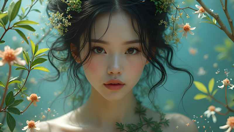 新中式古风美女户外自然特写 10