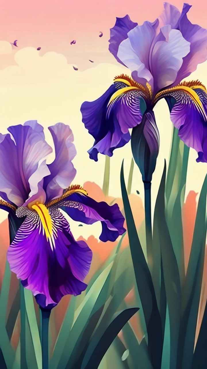 花园里的很多株紫色驾尾花插画 34
