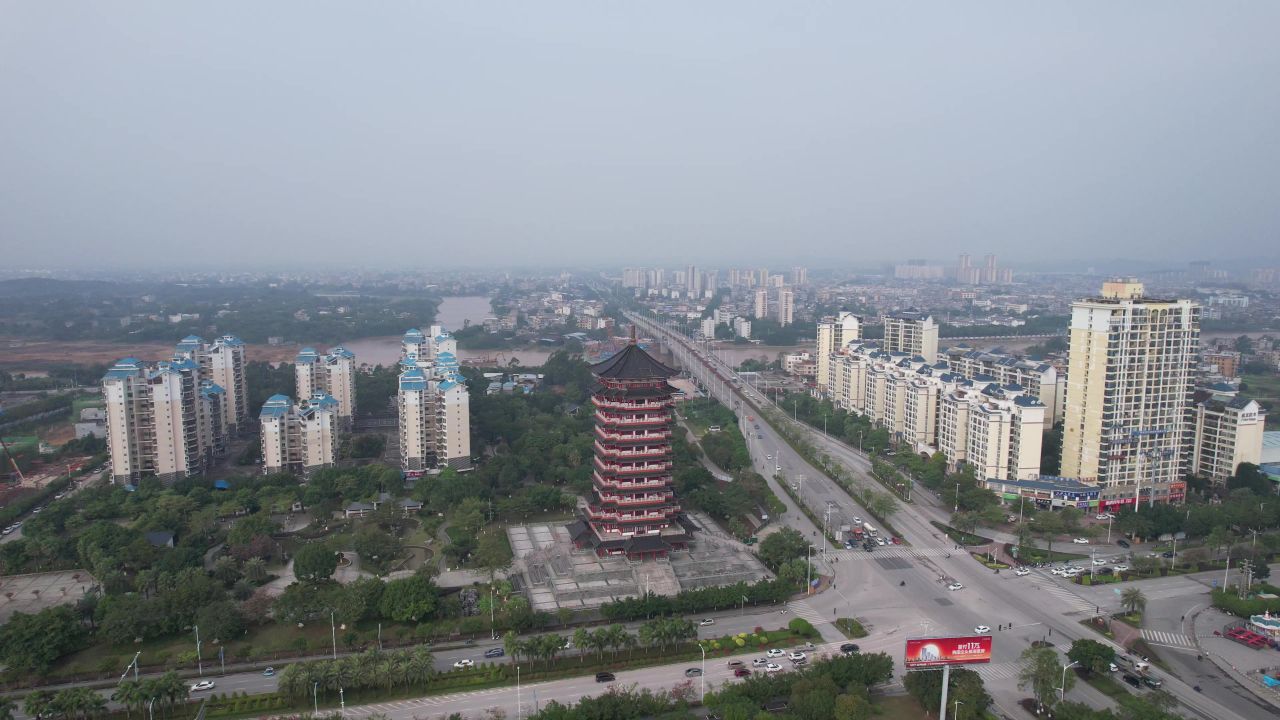  广西钦州和谐塔地标建筑航拍