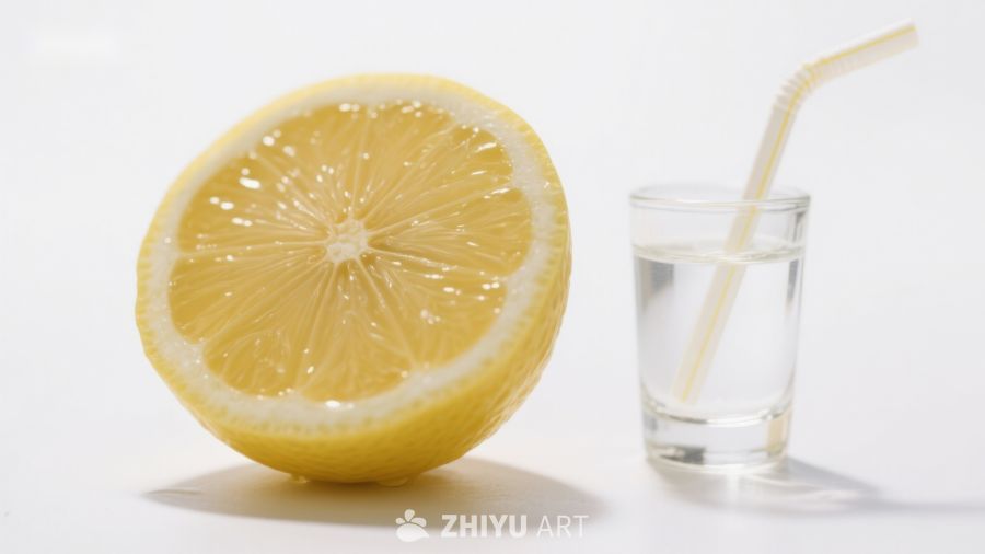 柠檬切片与清水玻璃杯