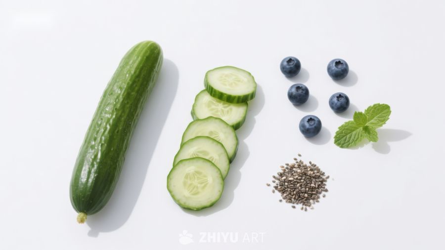 黄瓜蓝莓薄荷与香料组合