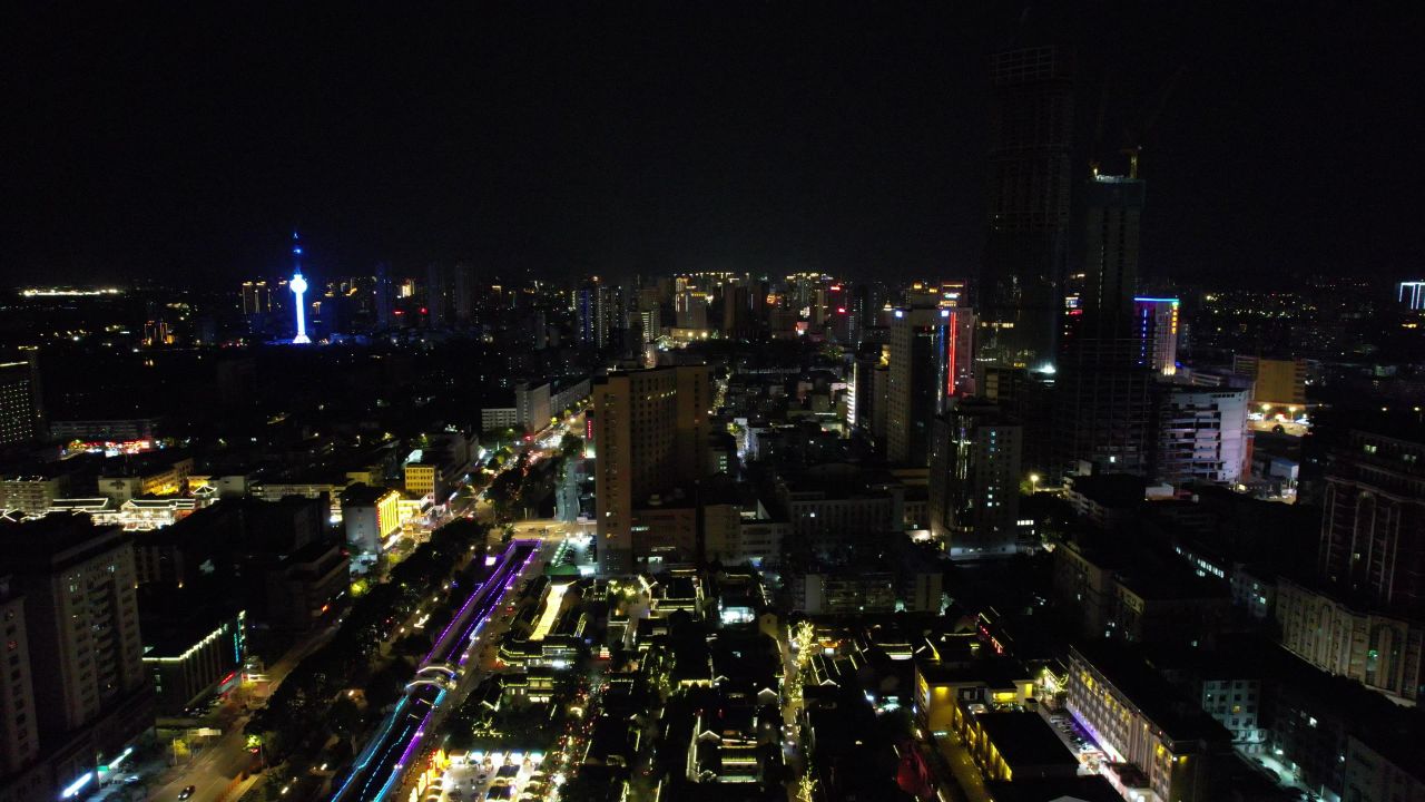 江苏徐州城市夜景灯光城市夜景航拍 
