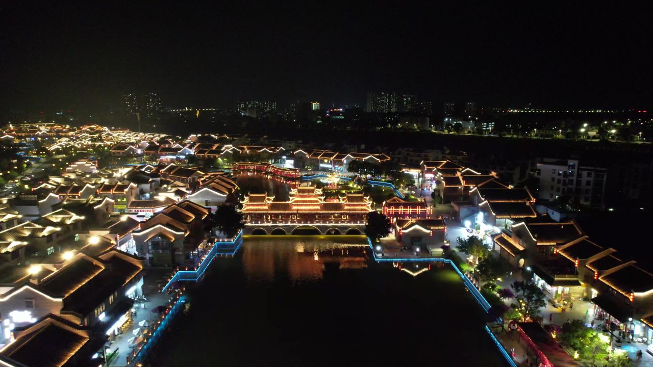 崇左太平古城夜景航拍 