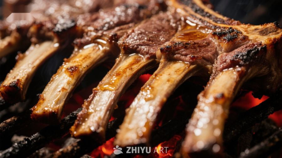 烤制中的美味羊排