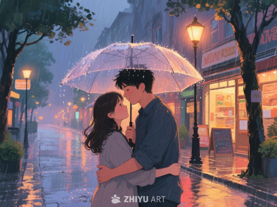 雨夜街头情侣温馨相拥 1142