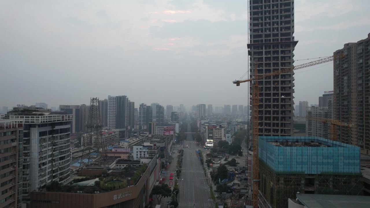 湖南岳阳城市清晨风光航拍 