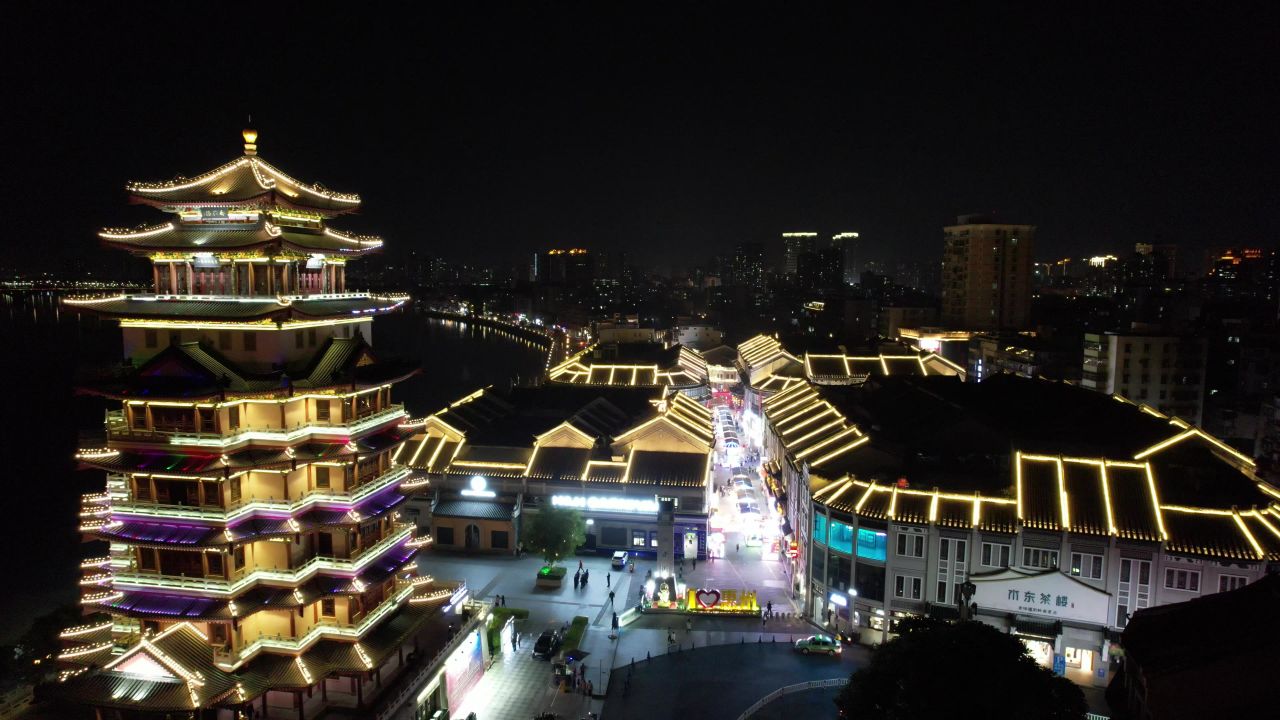 广东惠州城市夜景航拍