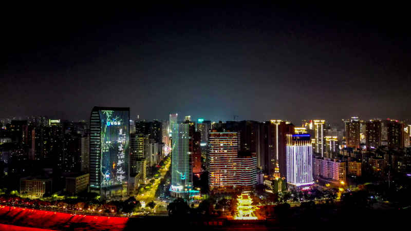 航拍湖北宜昌城市夜景灯光