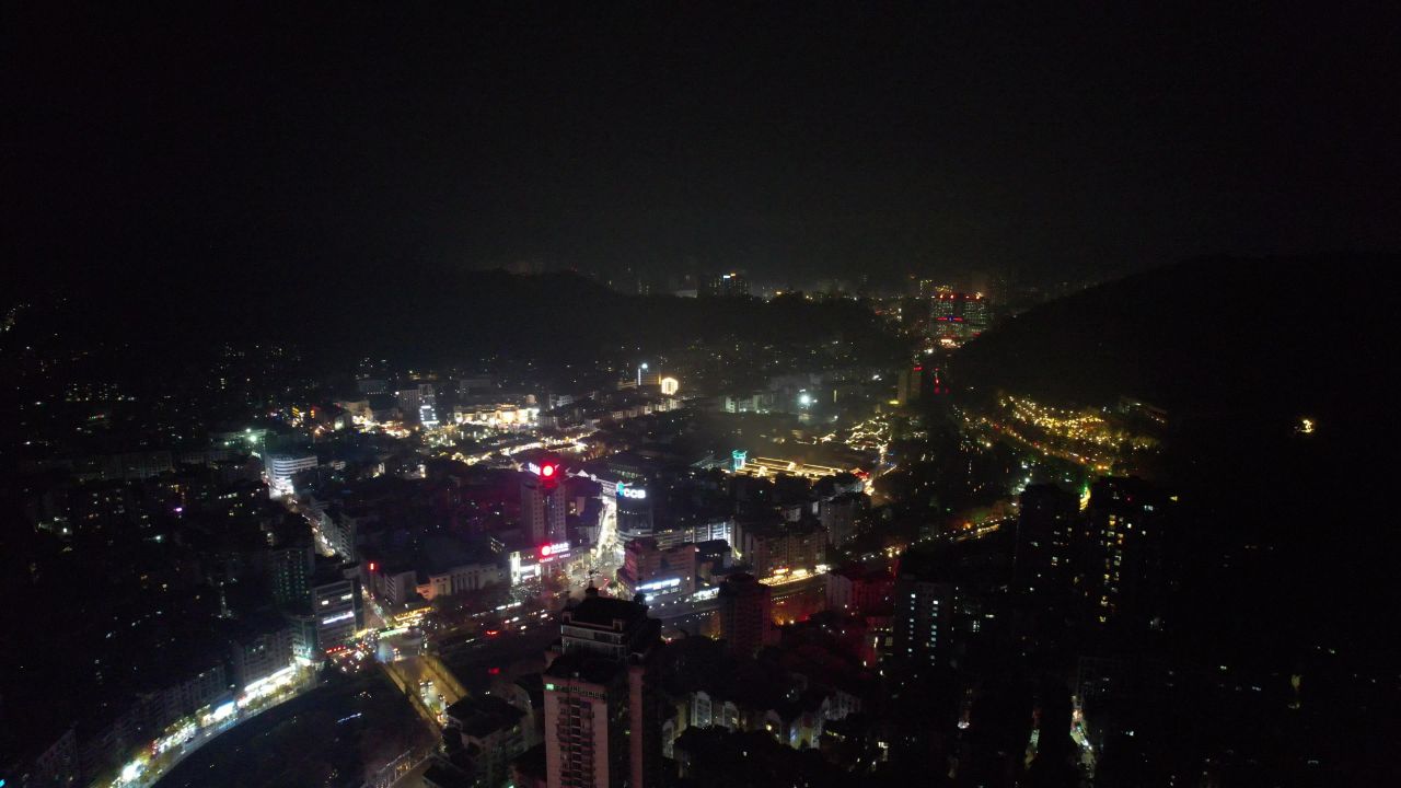 贵州遵义城市夜景灯光交通航拍