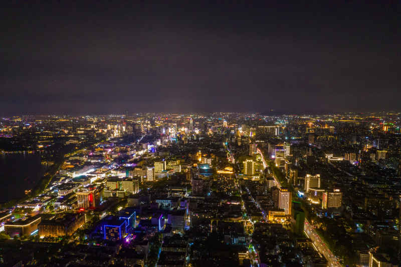航拍 浙江 杭州 城市 夜景