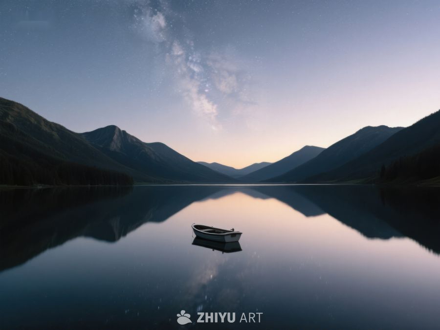 静谧湖面孤舟映星空 38